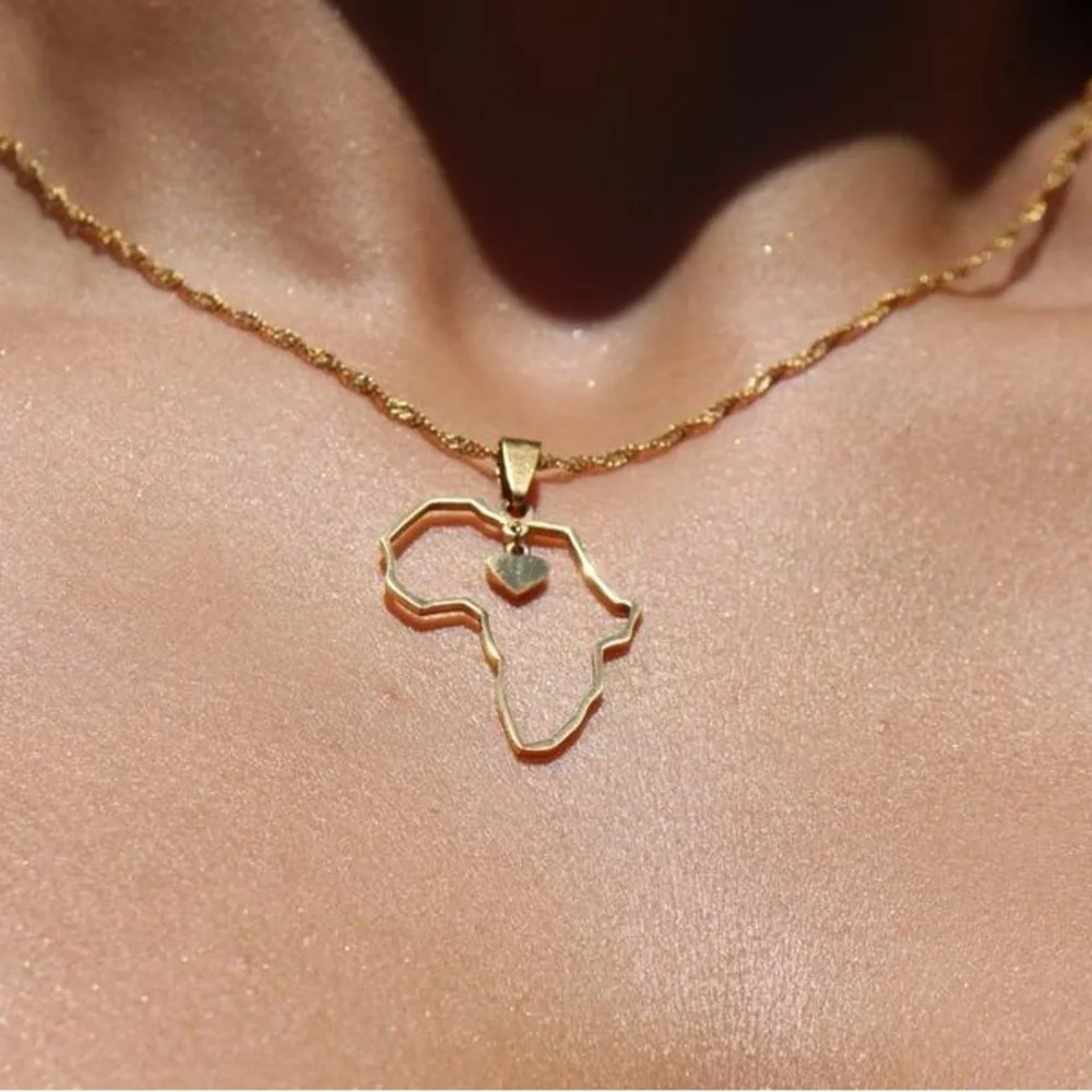 Gold Africa Pendant Necklace 18inch